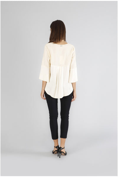 BLUSA BIMATERIALE CON SCOLLO A V