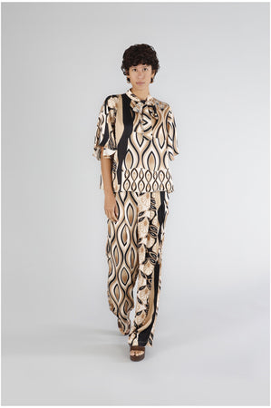 BLUSA CON FUSCIACCA AL COLLO SATIN STAMPATO