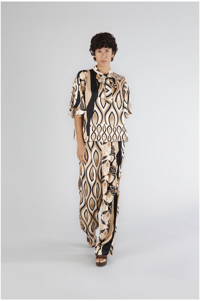 BLUSA CON FUSCIACCA AL COLLO SATIN STAMPATO