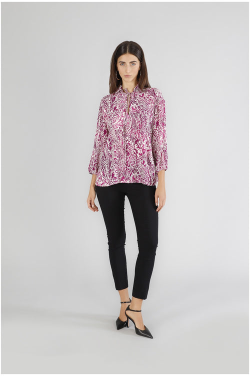 CAMICIA CON MANICHE A SBUFFO IN MAROCAIN STAMPATO