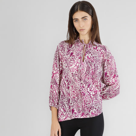 CAMICIA CON MANICHE A SBUFFO IN MAROCAIN STAMPATO
