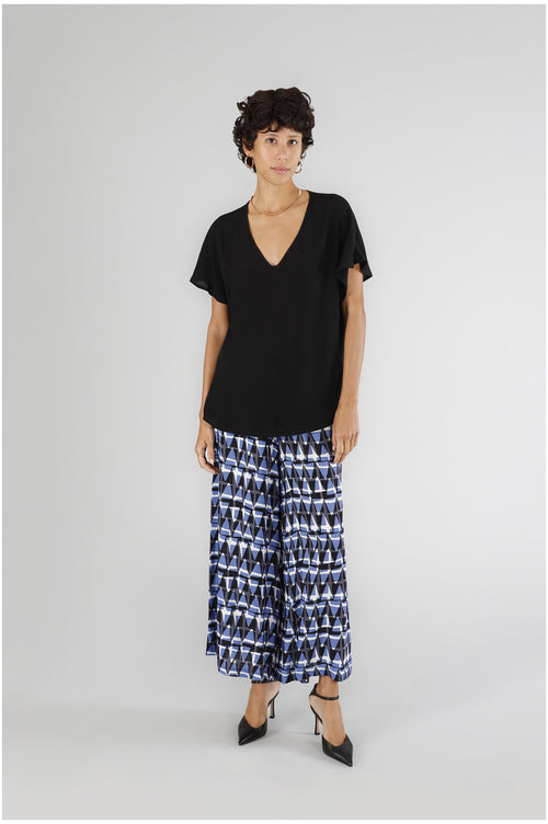 BLUSA SCOLLO A V IN MAROCAINE STAMPATO