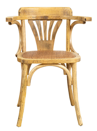 Biscottini Sedia con braccioli Thonet in massello di frassino finitura rovere e seduta in rattan