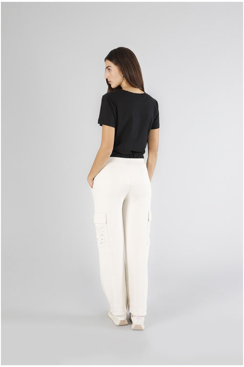 PANTALONE CARGO CON STRAS ALLE TASCHE