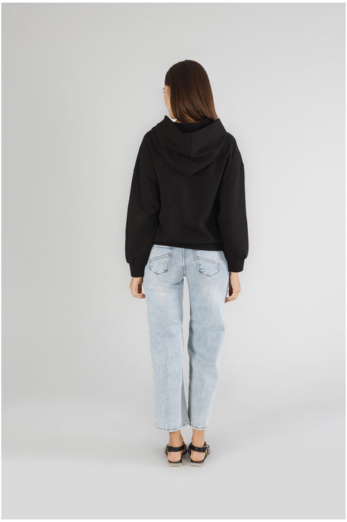 FELPA CROPPED CON ZIP E CAPPUCCIO