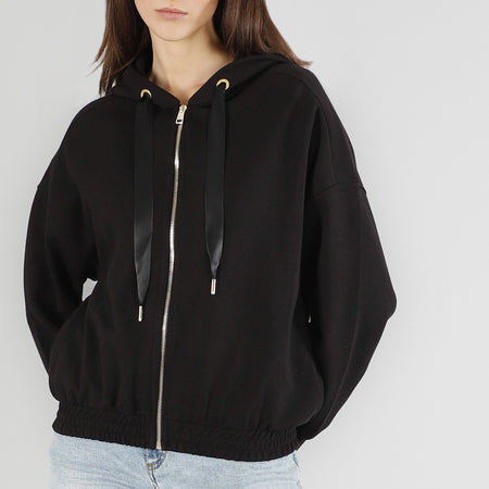 FELPA CROPPED CON ZIP E CAPPUCCIO