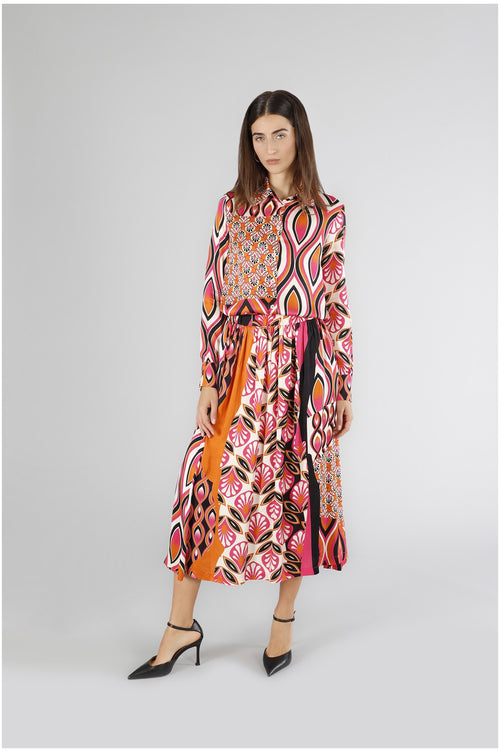 GONNA A RUOTA IN SATIN STAMPATO