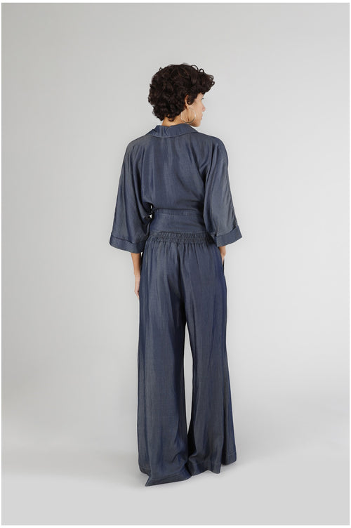 PANTALONE PALAZZO IN TENCEL DENIM