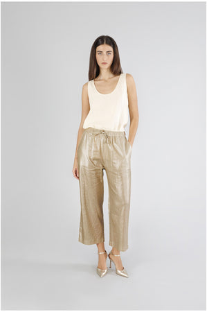 PANTALONE PALAZZO IN LINO PLACCATO