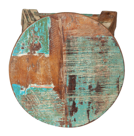 Biscottini PANCHETTO ROTONDO IN LEGNO VECCHIO RICICLATO DI TEAK