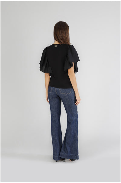 CANOTTA BIMATERIALE CON RUCHES ALLE SPALLE