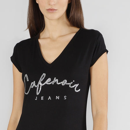 T SHIRT SCOLLO A V CON LOGO