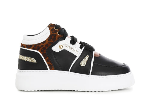 TRONCHETTO IN PELLE ALLACCIATO CON RIPORTI MACULATI