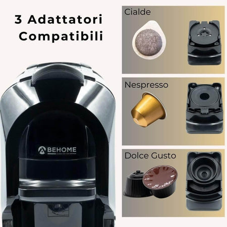 Macchina Caffè per Nespresso, Cialde e Dolce Gusto 3 adattatori compatibili per ogni Caffè