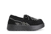 MOCASSINO IN PELLE SCAMOSCIATA CON STRASS BORCHIE E INFILATURE