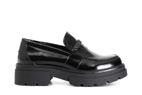 MOCASSINO IN SIMILPELLE SPAZZOLATA CON RIPORTO STRASS