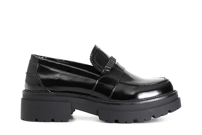 MOCASSINO IN SIMILPELLE SPAZZOLATA CON RIPORTO STRASS