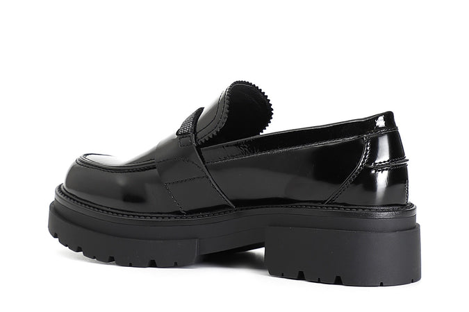 MOCASSINO IN SIMILPELLE SPAZZOLATA CON RIPORTO STRASS