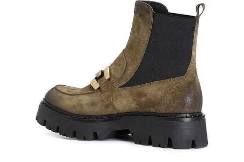 TRONCHETTO IN PELLE SCAMOSCIATA CON ELASTICO E MORSETTO