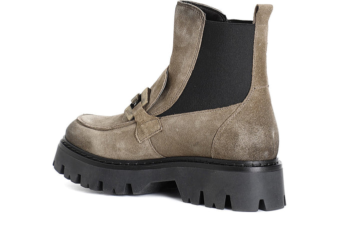 TRONCHETTO IN PELLE SCAMOSCIATA CON ELASTICO E MORSETTO
