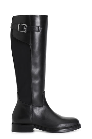 STIVALE IN PELLE E LYCRA STRETCH CON FIBBIA