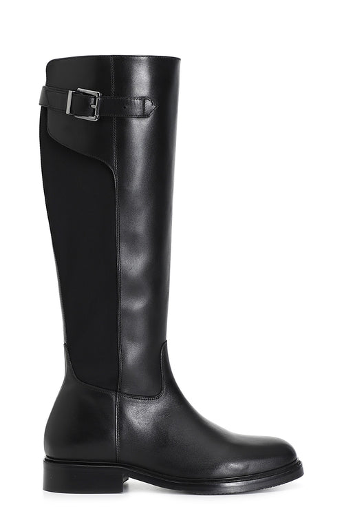 STIVALE IN PELLE E LYCRA STRETCH CON FIBBIA