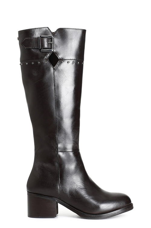 STIVALE IN PELLE CON FIBBIA E BORCHIE