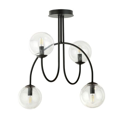 Plafoniera Moderna Archi 4 Luci In Acciaio Nero E Vetro Trasparente 50 Cm