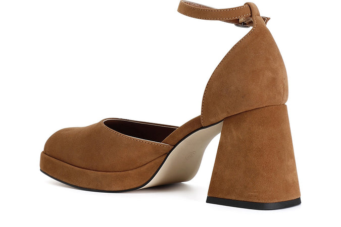 SCARPA IN PELLE SCAMOSCIATA CON LACCIO ALLA CAVIGLIA