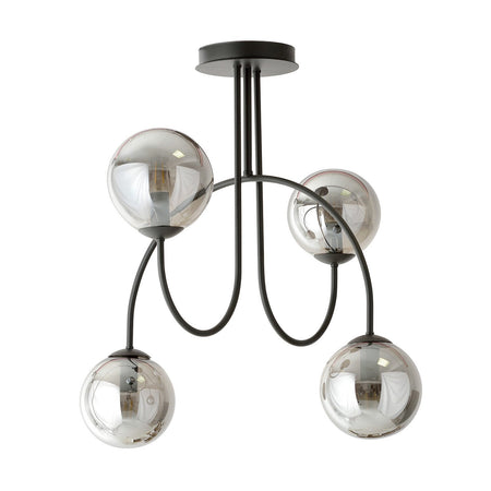 Plafoniera Moderna Archi 4 Luci In Acciaio Nero E Vetro Fumè 50 Cm