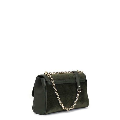 BORSA CON PATTINA IN VELLUTO EMBOSSED, TRACOLLA CON CATENA