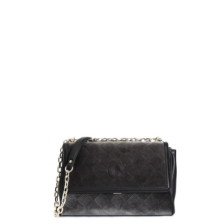 BORSA CON PATTINA IN VELLUTO EMBOSSED, TRACOLLA CON CATENA