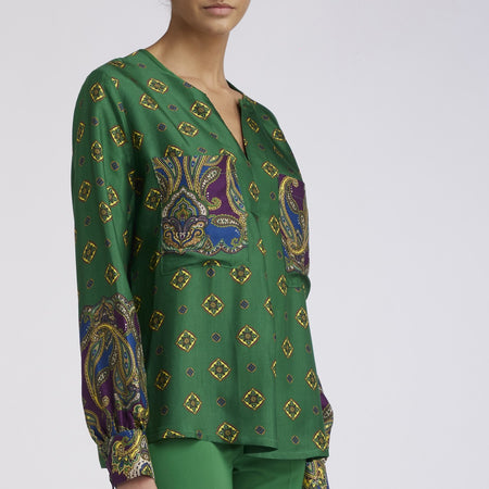 BLUSA STAMPATA CON PIEGA DAVANTI