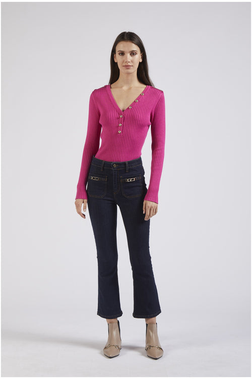 DENIM CROPPED FLARE CON TASCHE A TOPPA