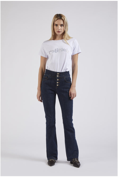 PANTALONE FLARE CON BOTTONI A VISTA A VITA ALTA