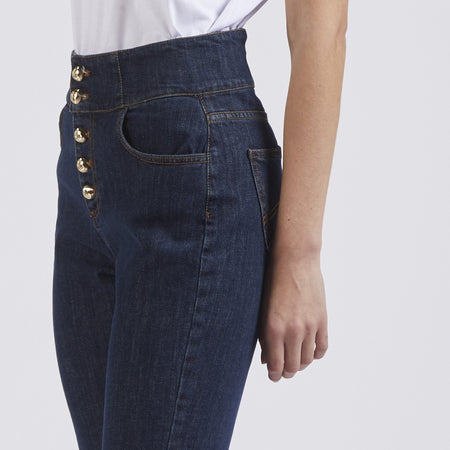 PANTALONE FLARE CON BOTTONI A VISTA A VITA ALTA