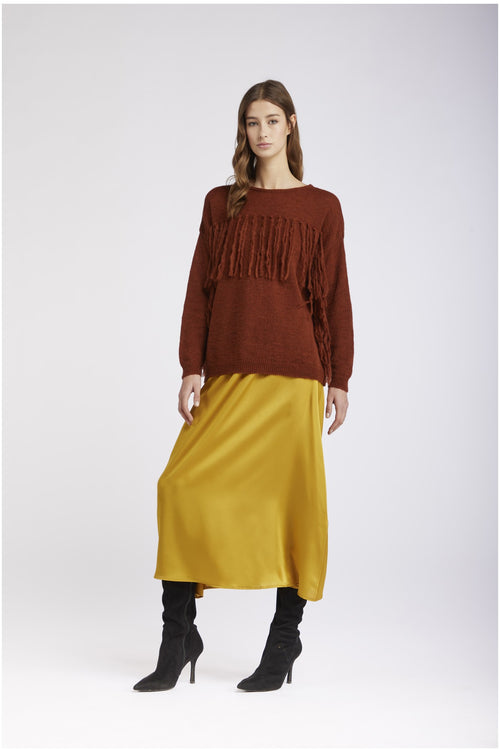 MAGLIONE MISTOALPACA CON FRANGE ALLE MANICHE E DAVANTI