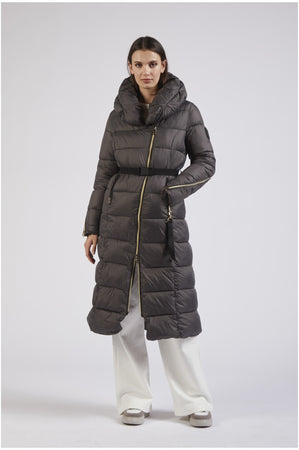 PIUMINO CON CINTURA ELASTICA E COLLO AVVOLGENTE