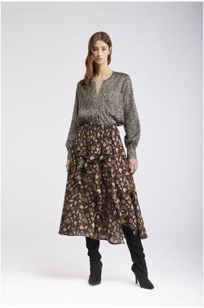 GONNA CON RUCHES GEORGETTE STAMPATA