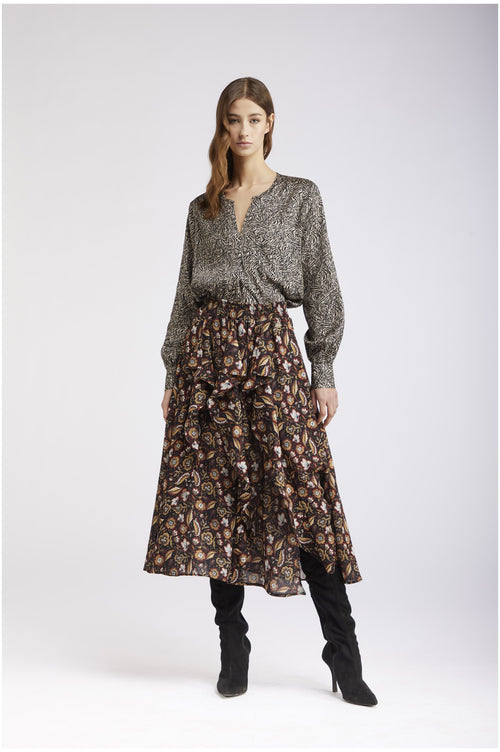 GONNA CON RUCHES GEORGETTE STAMPATA