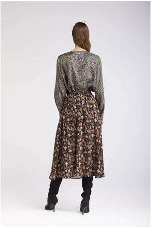 GONNA CON RUCHES GEORGETTE STAMPATA