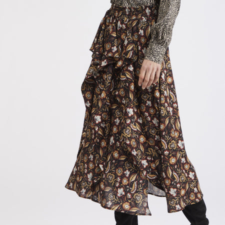 GONNA CON RUCHES GEORGETTE STAMPATA