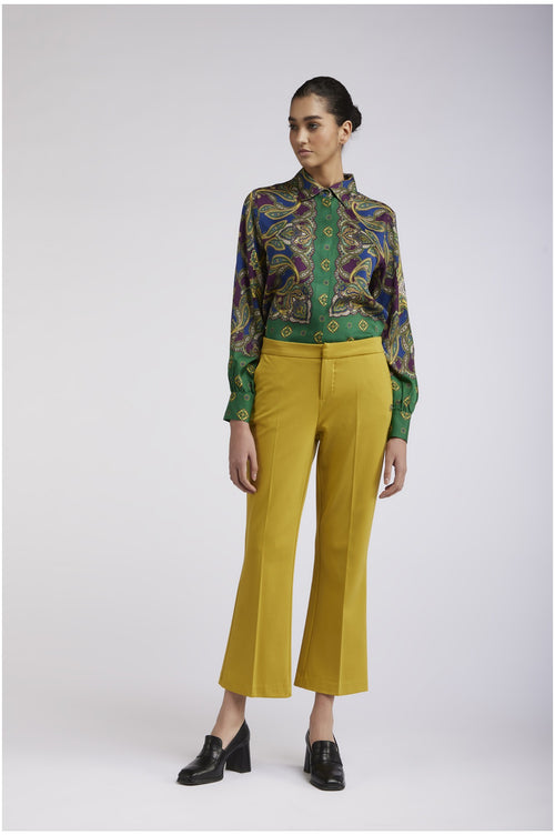 PANTALONE CROPPED FLARE TESSUTO ELASTICIZZATO