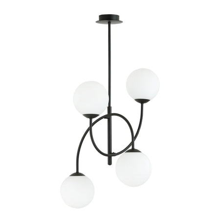 Plafoniera Moderna Archi 4 Luci In Acciaio Nero E Vetro Bianco