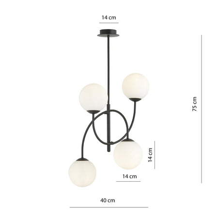Plafoniera Moderna Archi 4 Luci In Acciaio Nero E Vetro Bianco