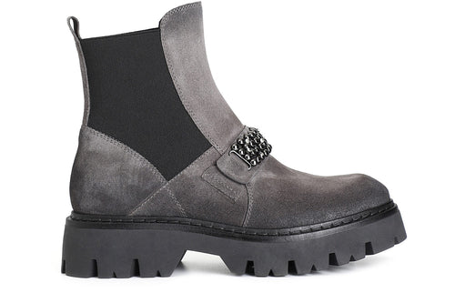 TRONCHETTO CON ELASTICO IN PELLE SCAMOSCIATA CON ACCESSORIO