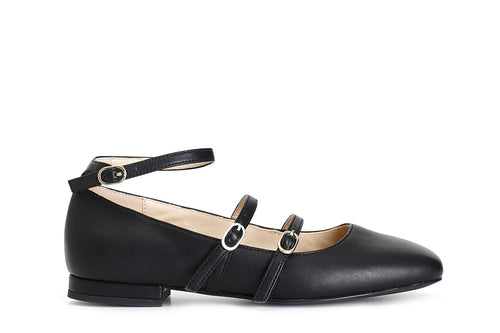 BALLERINA IN PELLE CON 3 FIBBIE