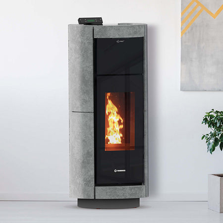 Thermorossi Termostufa a Pellet Dorica Idra 29 Stone 31,2 kW Con Rivestimento In Pietra Ollare