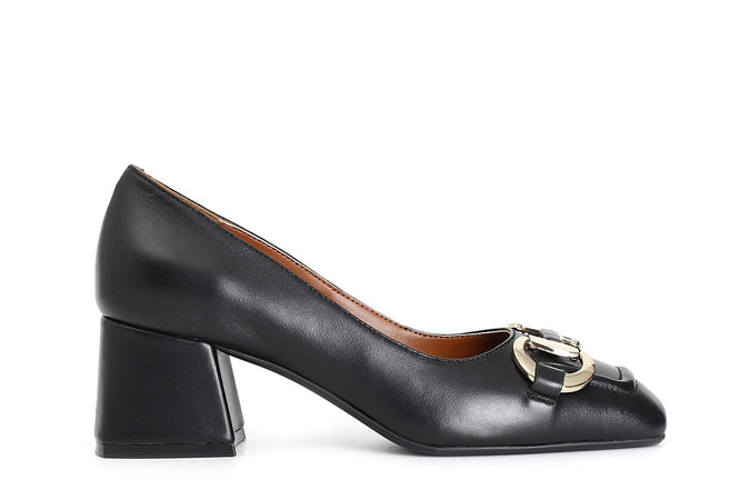 DECOLLETE IN PELLE CON MORSETTO TACCO 60