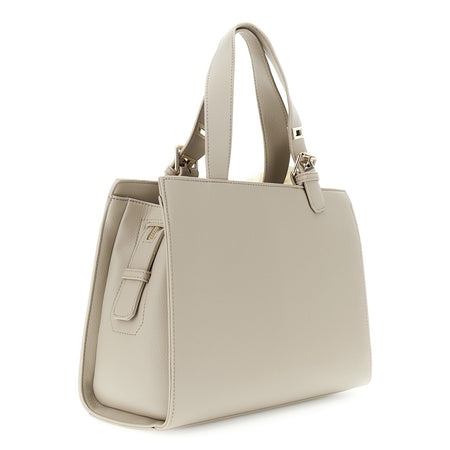 TOTE IN MATERIALE GRANOSO CON CHARM GRANDE FIORE IN TESSUTO, MANICI CON FIBBIA R